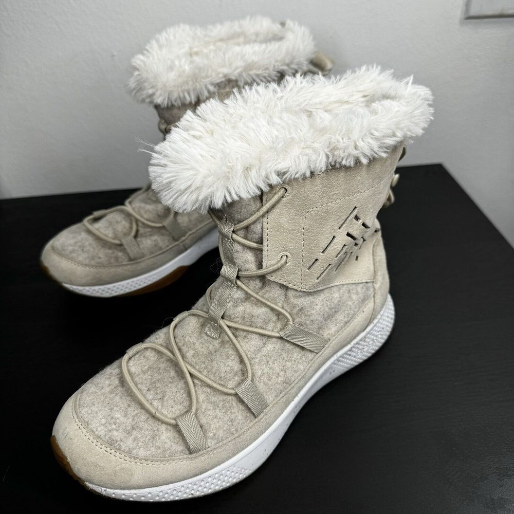 Sperry Womens Size 8M Tan Seas‎ Submariner Boot Faux Fur Wool Leather